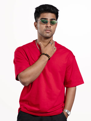 Custom Men's Cozy Knit Oversized T-Shirt Red