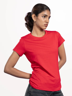Custom Women's Cotton Regular Fit Round Neck T-Shirt Red